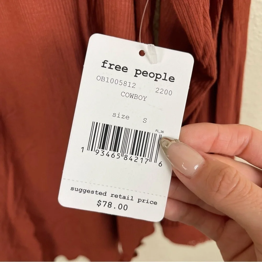 Free People Shimmy Shake Cowboy Long Sleeve Pullover V-Back Top Size Small Women